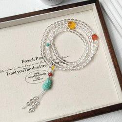108 white crystals with a green pine Pixiu Buddha necklace