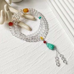 108 white crystals with a green pine Pixiu Buddha necklace