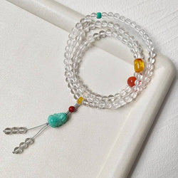 108 white crystals with a green pine Pixiu Buddha necklace