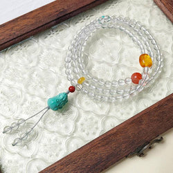 108 white crystals with a green pine Pixiu Buddha necklace