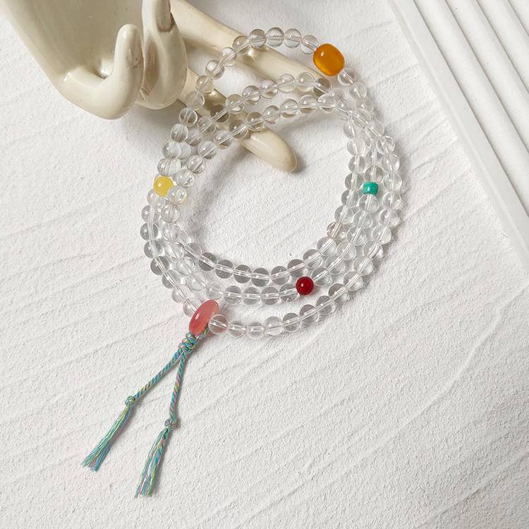 White crystal 108 pieces with southern red beeswax bracelet necklace