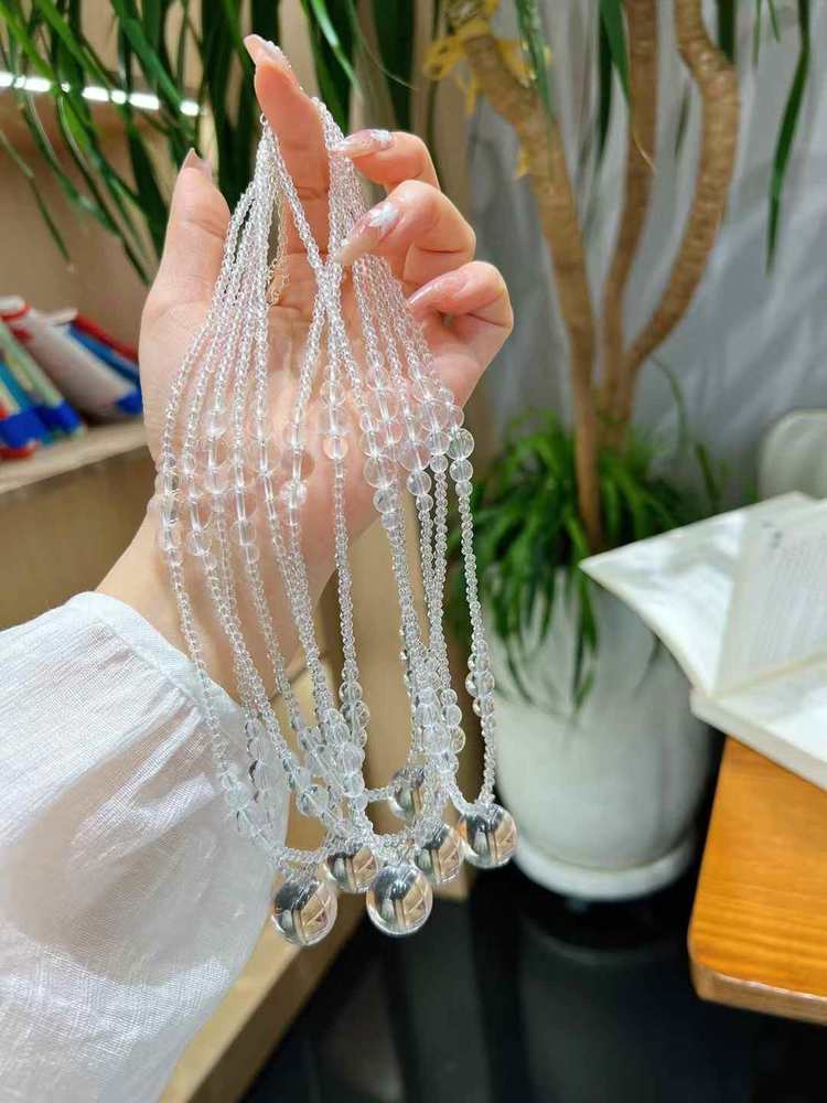 Natural white crystal ball necklace
