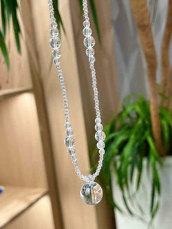 Natural white crystal ball necklace